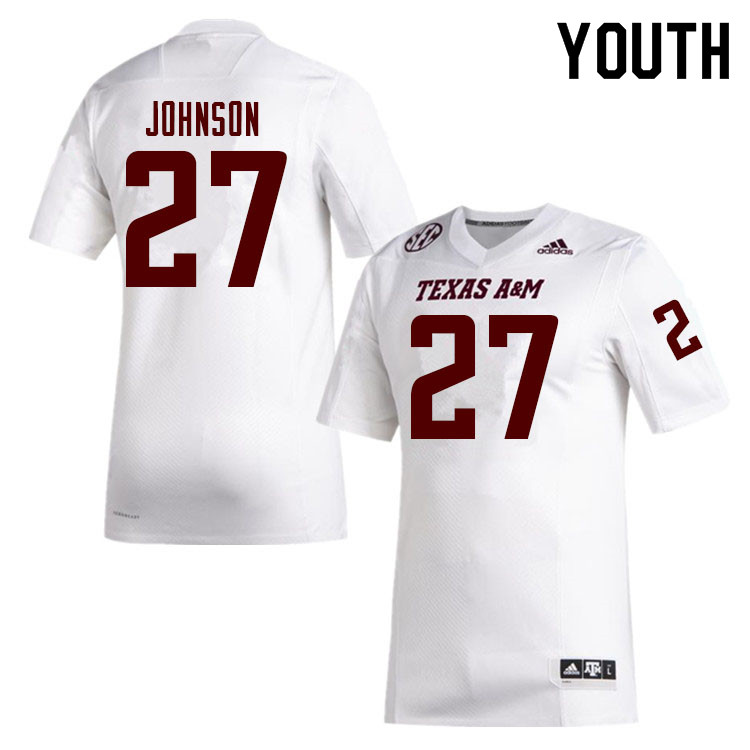 Youth #27 Antonio Johnson Texas A&M Aggies College Football Jerseys Sale-White - Click Image to Close